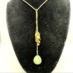J. Crew Y Drop Dainty Mint Green And Leaf Cluster Pendants Gold Tone Chain 30”